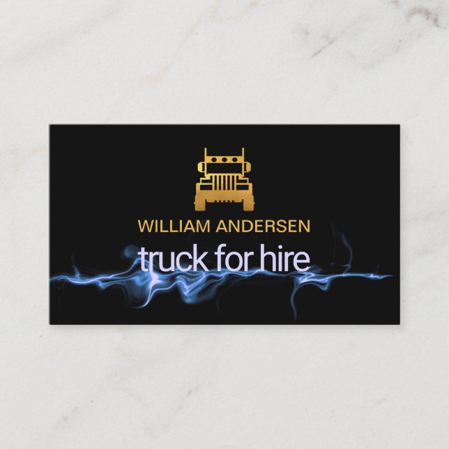 Luminous Blue Lightning Pulse Truck Transport Business Card (Front)