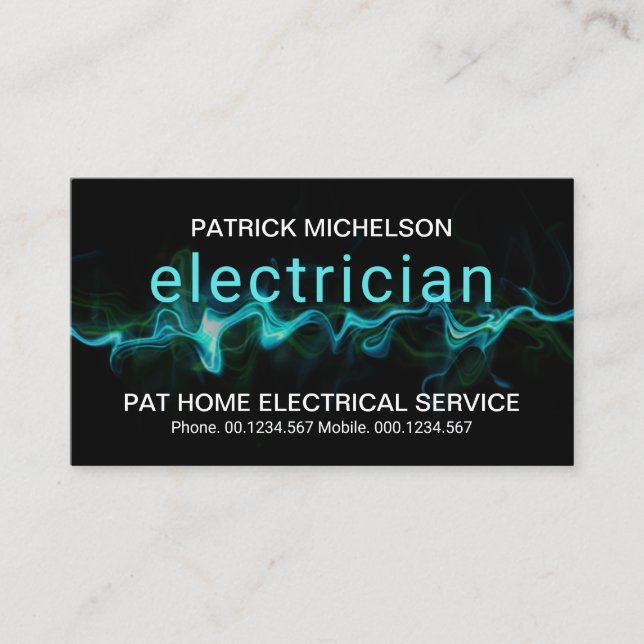 Luminous Blue Lightning Strike Electrician Business Card (Front)