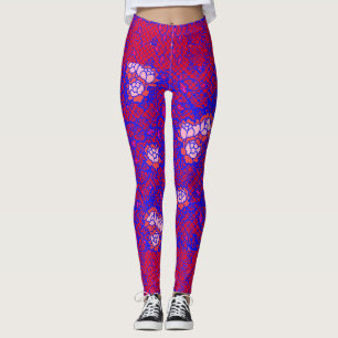 Luminous Blue net w flowers 01 Red BG Leggings