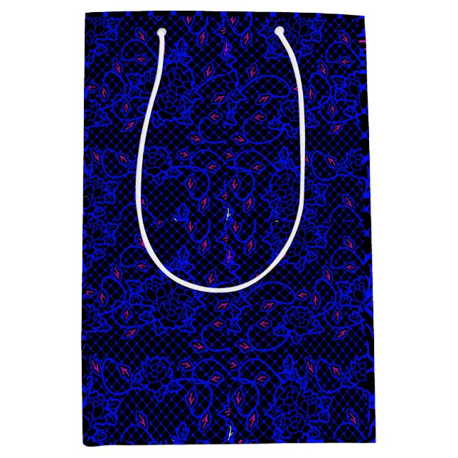 Luminous Blue net w flowers 02b Black BG Medium Gift Bag (Front)