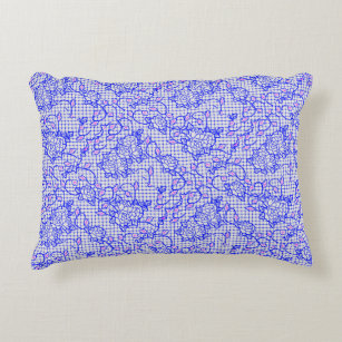 Luminous Blue net w flowers 02b Offwhite BG Accent Pillow