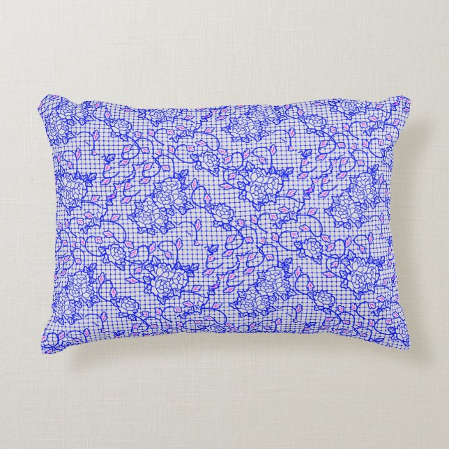 Luminous Blue net w flowers 02b Offwhite BG Accent Pillow (Front)