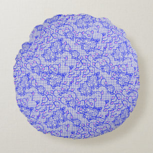 Luminous Blue net w flowers 02b Offwhite BG Round Pillow