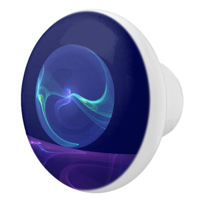 Luminous Blue Purple Dream Abstract Fractal Art Ceramic Knob (Right)