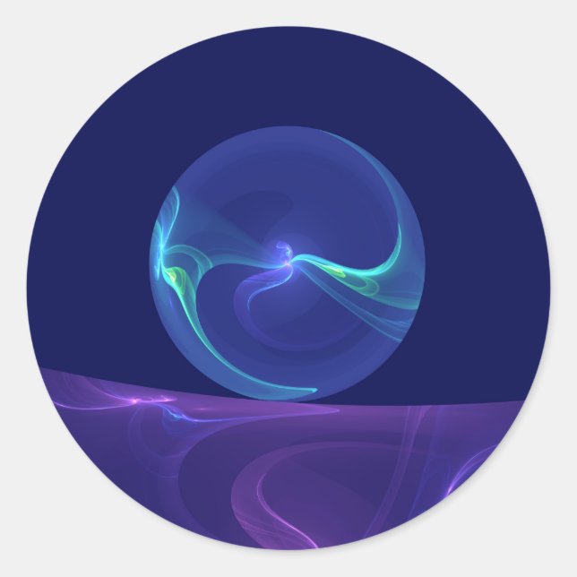 Luminous Blue Purple Dream Abstract Fractal Art Classic Round Sticker (Front)