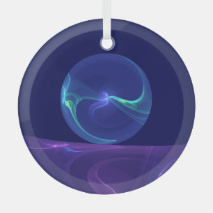Luminous Blue Purple Dream Abstract Fractal Art Glass Ornament