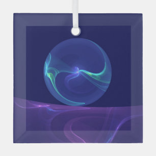 Luminous Blue Purple Dream Abstract Fractal Art Glass Ornament