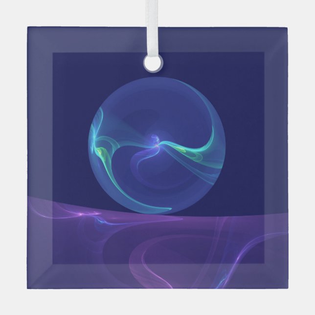 Luminous Blue Purple Dream Abstract Fractal Art Glass Ornament (Front)