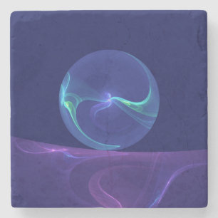 Luminous Blue Purple Dream Abstract Fractal Art Stone Coaster