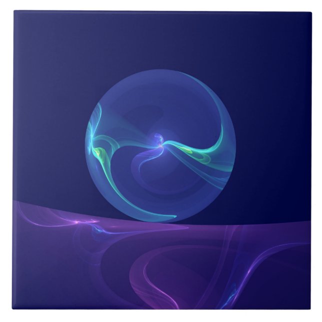 Luminous Blue Purple Dream Abstract Fractal Art Tile (Front)