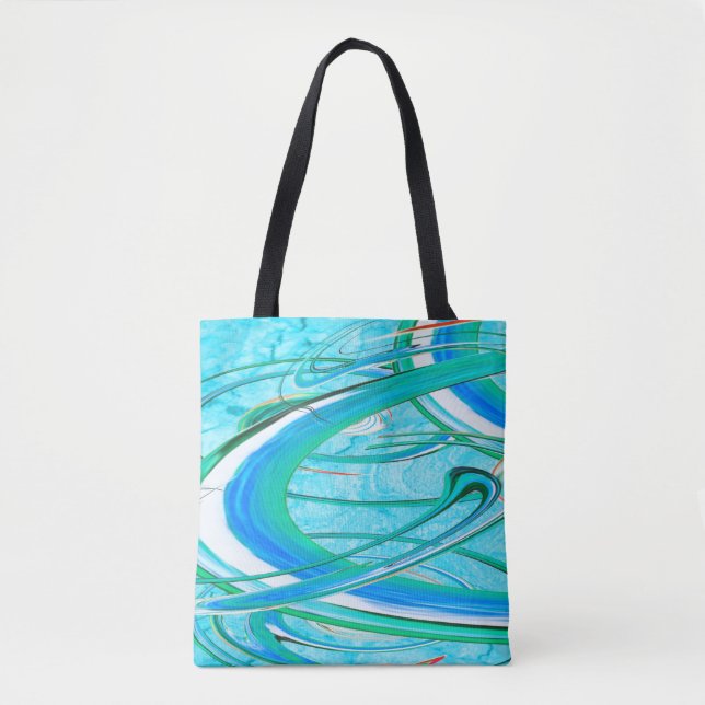 Luminous Blue Swirly Abstract Fractal Pattern Tote Bag (Front)