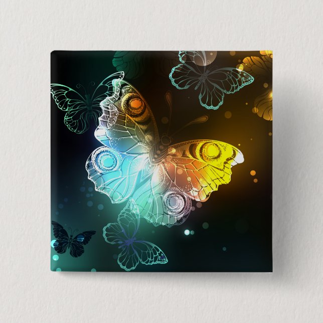 Luminous Butterfly and Night butterflies 2 Inch Square Button (Front)