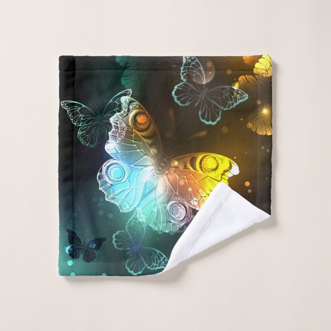 Luminous Butterfly and Night butterflies Bath Towel Set (Wash Cloth)