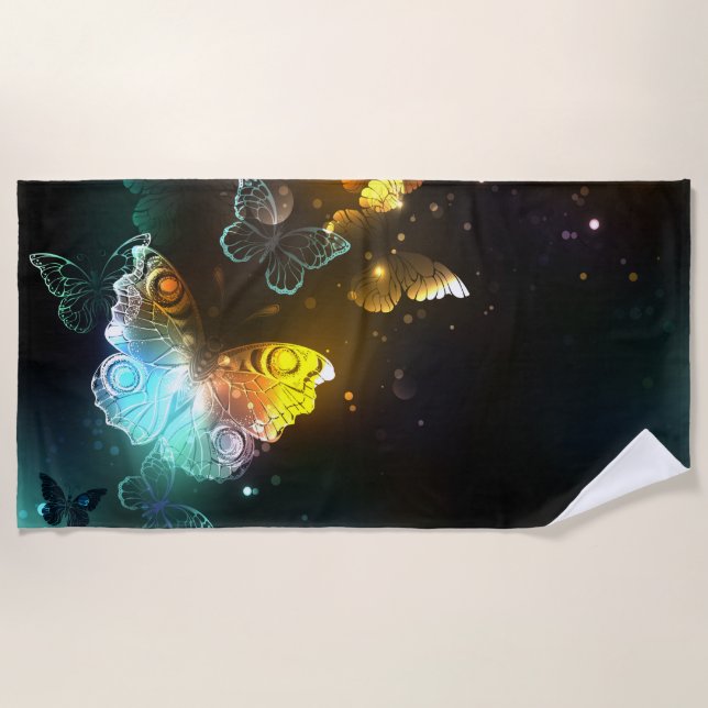 Luminous Butterfly and Night butterflies Beach Towel (Front)