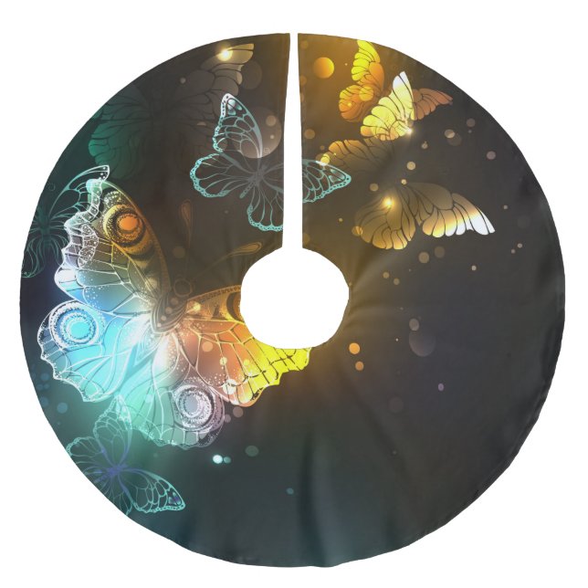 Luminous Butterfly and Night butterflies Brushed Polyester Tree Skirt (Front)