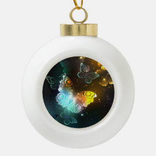Luminous Butterfly and Night butterflies Ceramic Ball Christmas Ornament
