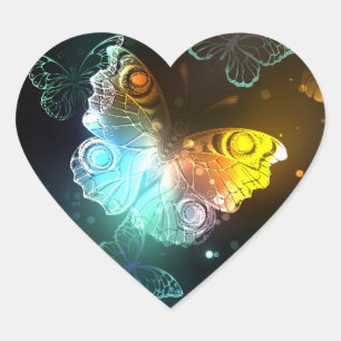 Luminous Butterfly and Night butterflies Heart Sticker
