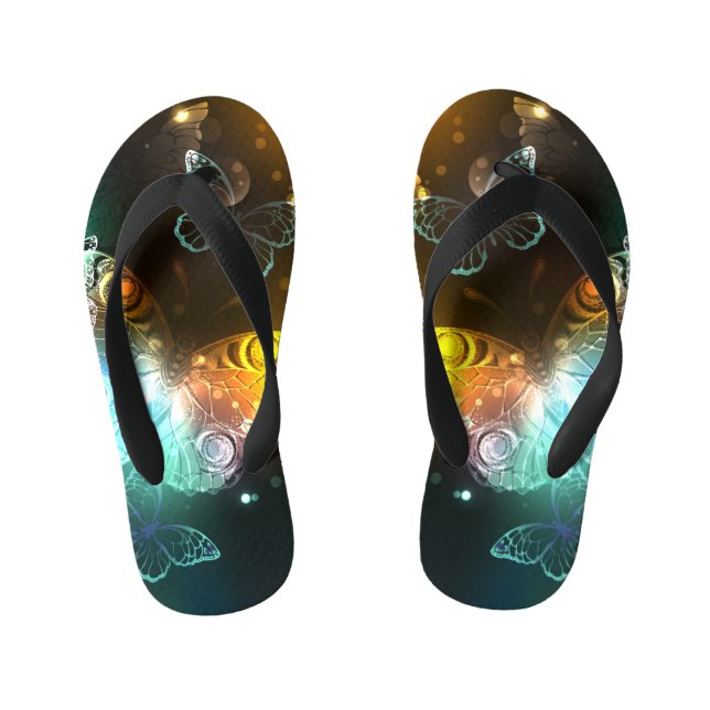 Luminous Butterfly and Night butterflies Kid's Flip Flops (Footbed)