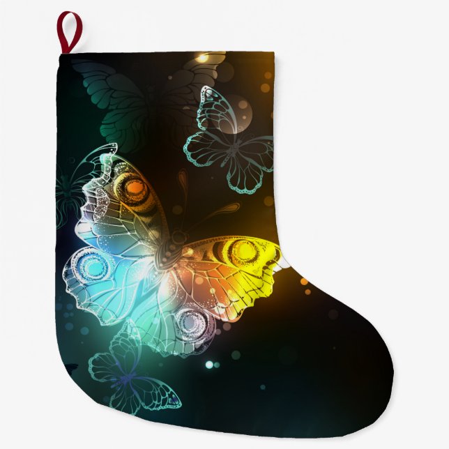Luminous Butterfly and Night butterflies Large Christmas Stocking (Front)