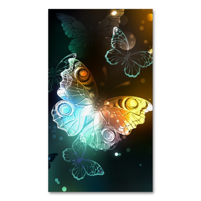Luminous Butterfly and Night butterflies Magnetic Business Card (Front Vertical)
