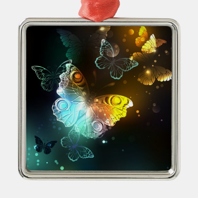 Luminous Butterfly and Night butterflies Metal Ornament (Front)
