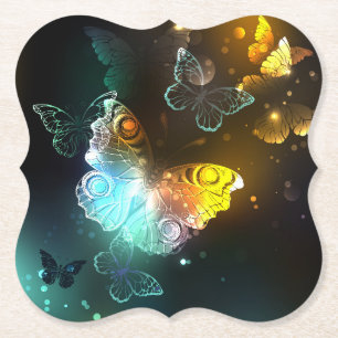 Luminous Butterfly and Night butterflies Paper Coaster