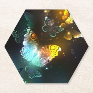 Luminous Butterfly and Night butterflies Paper Coaster