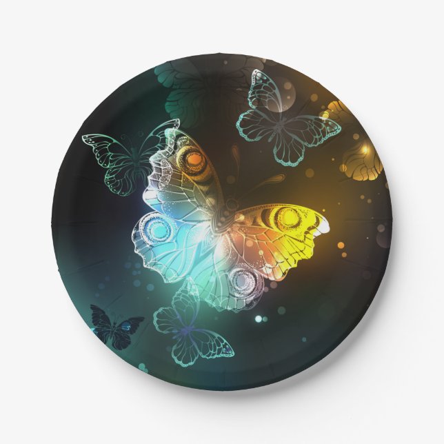 Luminous Butterfly and Night butterflies Paper Plate (Front)