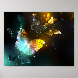 Luminous Butterfly and Night butterflies Poster