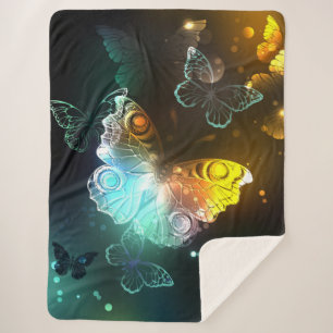 Luminous Butterfly and Night butterflies Sherpa Blanket