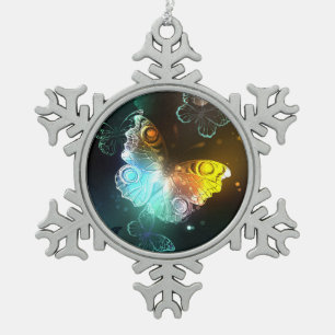 Luminous Butterfly and Night butterflies Snowflake Pewter Christmas Ornament