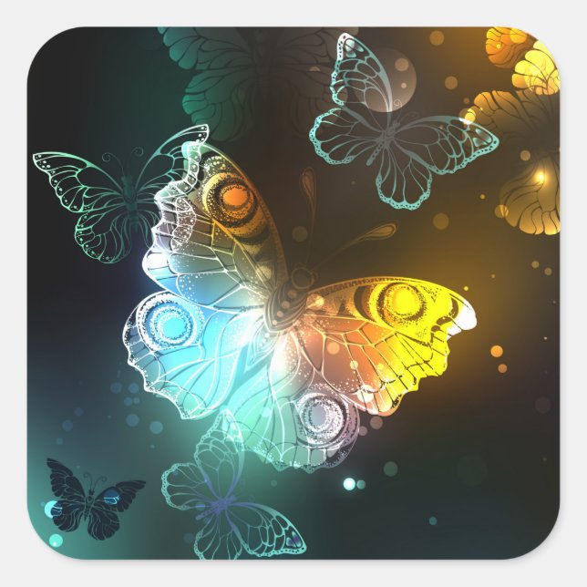 Luminous Butterfly and Night butterflies Square Sticker (Front)