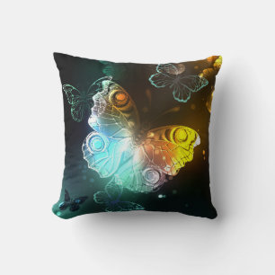 Luminous Butterfly and Night butterflies Throw Pillow