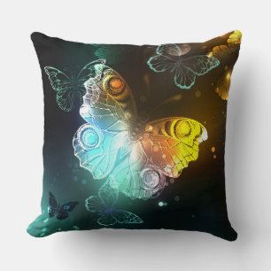 Luminous Butterfly and Night butterflies Throw Pillow