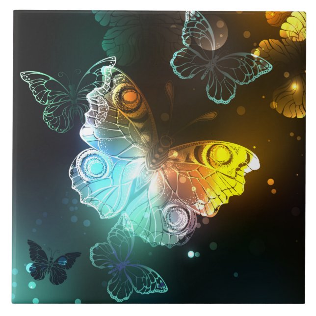 Luminous Butterfly and Night butterflies Tile (Front)