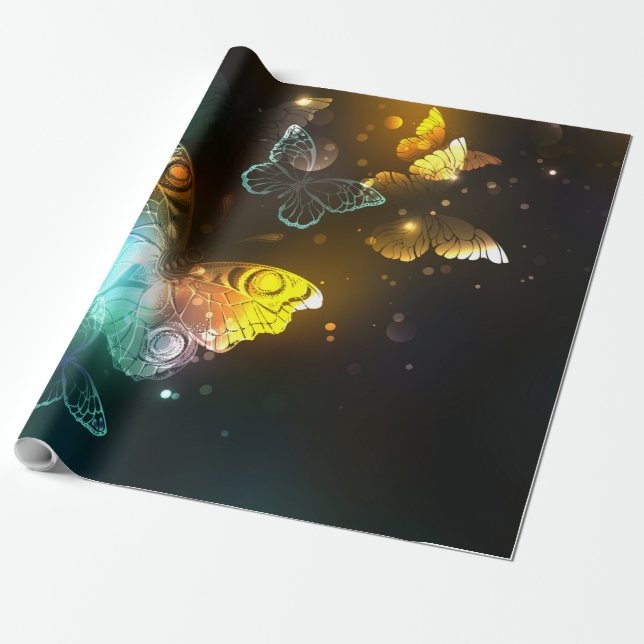 Luminous Butterfly and Night butterflies Wrapping Paper (Unrolled)