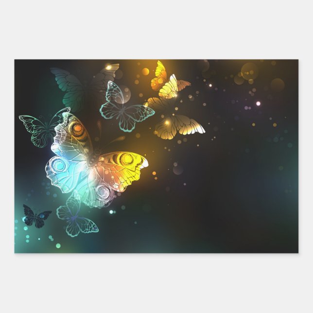 Luminous Butterfly and Night butterflies Wrapping Paper Sheet (Front)