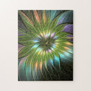 Luminous Colorful Fantasy Flower Fractal Art Jigsaw Puzzle