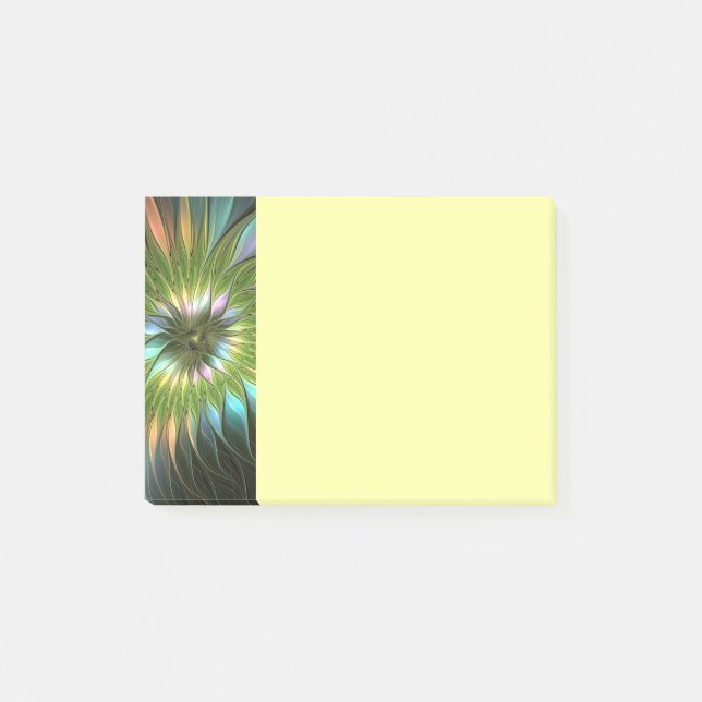 Luminous Colorful Fantasy Flower Fractal Art Post-it Notes (Front)
