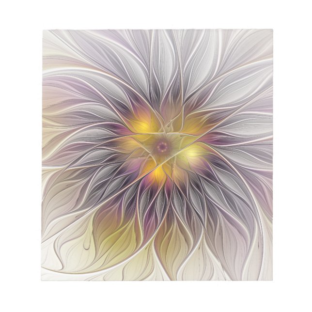 Luminous Colorful Flower, Abstract Modern Fractal Notepad (Front)