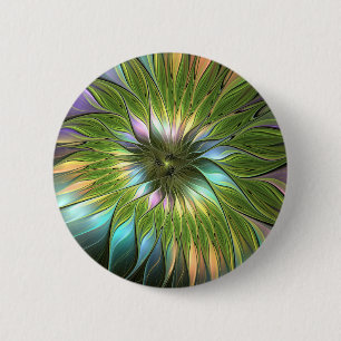 Luminous Colourful Fantasy Flower Fractal Art 2 Inch Round Button