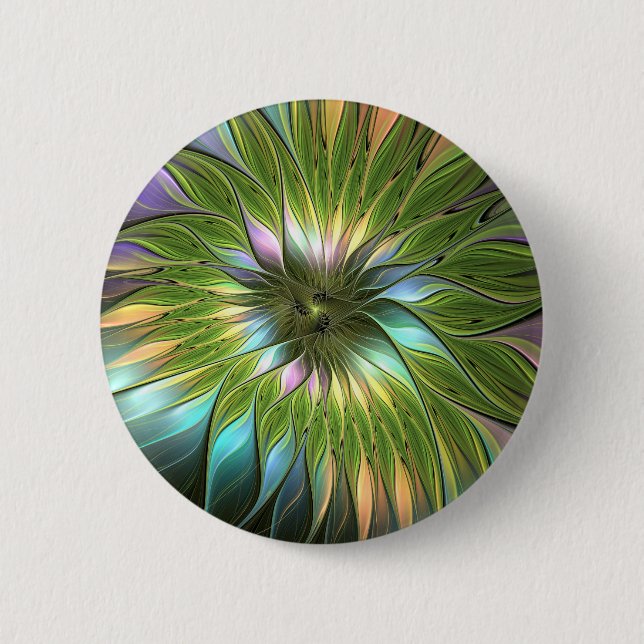 Luminous Colourful Fantasy Flower Fractal Art 2 Inch Round Button (Front)
