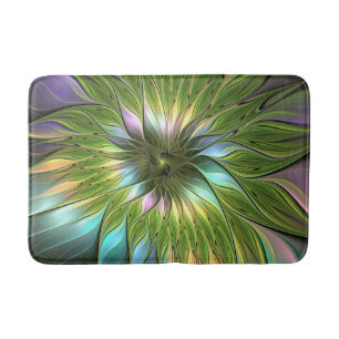 Luminous Colourful Fantasy Flower Fractal Art Bath Mat