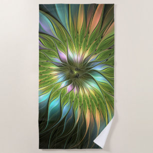 Luminous Colourful Fantasy Flower Fractal Art Beach Towel