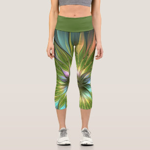 Luminous Colourful Fantasy Flower Fractal Art Capri Leggings