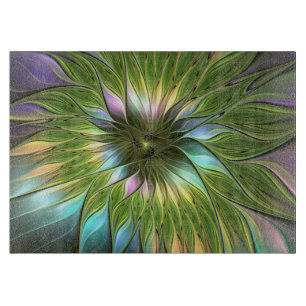 Luminous Colourful Fantasy Flower Fractal Art Cutting Board