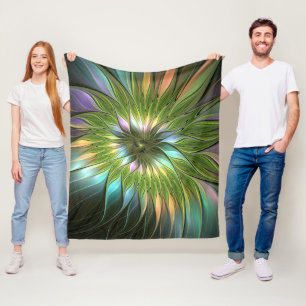 Luminous Colourful Fantasy Flower Fractal Art Fleece Blanket