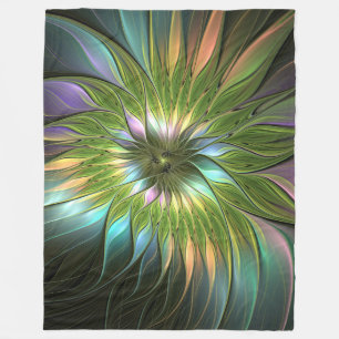 Luminous Colourful Fantasy Flower Fractal Art Fleece Blanket