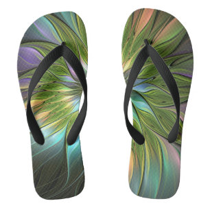 Luminous Colourful Fantasy Flower Fractal Art Flip Flops