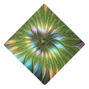 Luminous Colourful Fantasy Flower Fractal Art Graduation Cap Topper